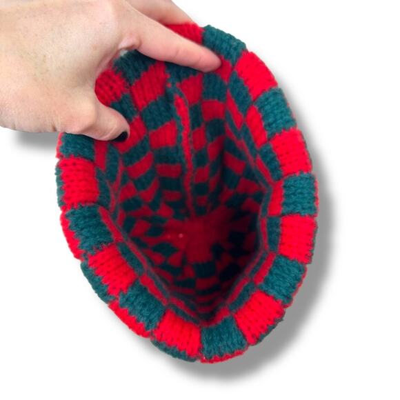 Y2K Women's Multicolor Red Green Cat Crochet Plaid Grunge Emo Knitted Hat Beanie - Picture 3 of 4